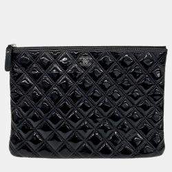 Chanel Black Patent Leather Medium Clutch Bag