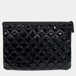 Chanel Black Patent Leather Medium Clutch Bag