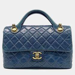 Pre Owned Chanel Blue Leather Vintage Castle Rock Tote Bag