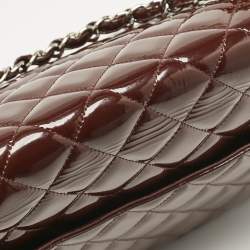 Pre Owned Chanel Burgundy Quilted Patent Leather Maxi Classic Single Flap Bag