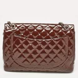 Pre Owned Chanel Burgundy Quilted Patent Leather Maxi Classic Single Flap Bag