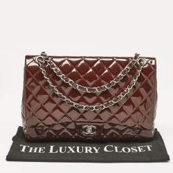 Pre Owned Chanel Burgundy Quilted Patent Leather Maxi Classic Single Flap Bag