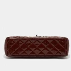Pre Owned Chanel Burgundy Quilted Patent Leather Maxi Classic Single Flap Bag