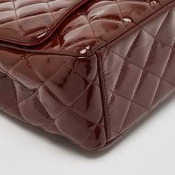 Pre Owned Chanel Burgundy Quilted Patent Leather Maxi Classic Single Flap Bag