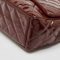 Pre Owned Chanel Burgundy Quilted Patent Leather Maxi Classic Single Flap Bag