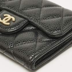 Pre Owned Chanel Black Caviar Leather CC Flap Card Case
