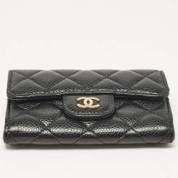 Pre Owned Chanel Black Caviar Leather CC Flap Card Case
