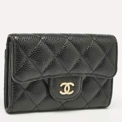 Pre Owned Chanel Black Caviar Leather CC Flap Card Case