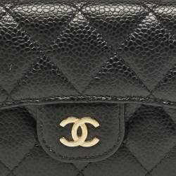 Pre Owned Chanel Black Caviar Leather CC Flap Card Case