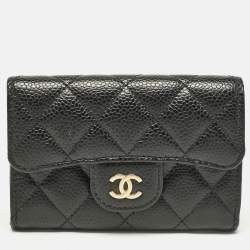 Pre Owned Chanel Black Caviar Leather CC Flap Card Case