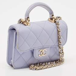 Pre Owned Chanel Light Purple Quilted Leather Top Handle Chain Coin Purse