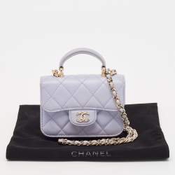 Pre Owned Chanel Light Purple Quilted Leather Top Handle Chain Coin Purse