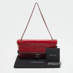 Pre Owned Chanel Red Patent Leather CC Frame Flap Bag
