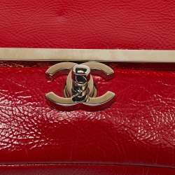 Pre Owned Chanel Red Patent Leather CC Frame Flap Bag