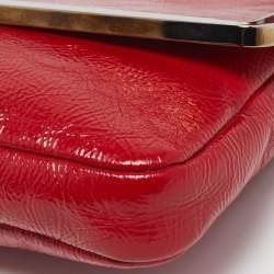 Pre Owned Chanel Red Patent Leather CC Frame Flap Bag