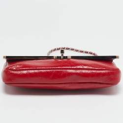 Pre Owned Chanel Red Patent Leather CC Frame Flap Bag