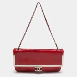 Pre Owned Chanel Red Patent Leather CC Frame Flap Bag