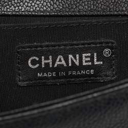 Pre Owned Chanel Black Quilted Caviar Leather Small Boy Flap Bag