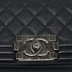Pre Owned Chanel Black Quilted Caviar Leather Small Boy Flap Bag