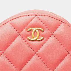 Chanel Pink Lambskin Small CC Pearl Crush Round Clutch with Chain