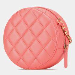 Chanel Pink Lambskin Small CC Pearl Crush Round Clutch with Chain