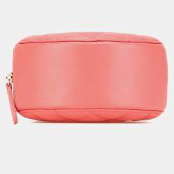 Chanel Pink Lambskin Small CC Pearl Crush Round Clutch with Chain