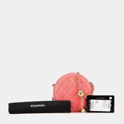 Chanel Pink Lambskin Small CC Pearl Crush Round Clutch with Chain