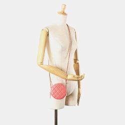 Chanel Pink Lambskin Small CC Pearl Crush Round Clutch with Chain