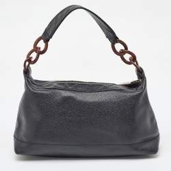 Pre Owned Chanel Black Leather Vintage CC Wood Chain Shoulder Bag