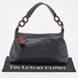 Pre Owned Chanel Black Leather Vintage CC Wood Chain Shoulder Bag