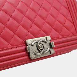 Pre Owned Chanel Pink Caviar Leather Boy Chain Shoulder Bag