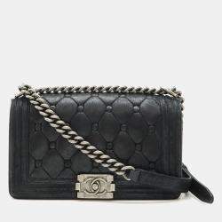 Pre Owned Chanel Black Suede and Leather Boy Shoulder Bag