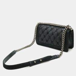 Pre Owned Chanel Black Suede and Leather Boy Shoulder Bag