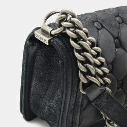 Pre Owned Chanel Black Suede and Leather Boy Shoulder Bag