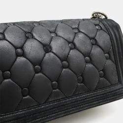 Pre Owned Chanel Black Suede and Leather Boy Shoulder Bag