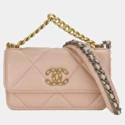 Chanel Shoulder Bag 19 Lambskin Pink Phone Chain Clutch