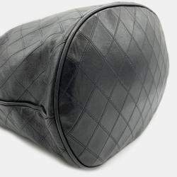 Chanel Black Lambskin Quilted Drawstring Bucket Bag