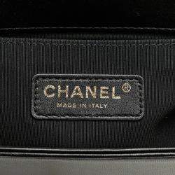 Pre Owned Chanel Black/White/Blue Lambskin Quilted Crest Embellished Medium Boy Flap Bag