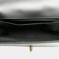 Pre Owned Chanel Black/White/Blue Lambskin Quilted Crest Embellished Medium Boy Flap Bag