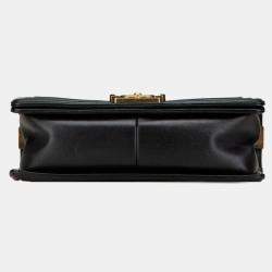 Pre Owned Chanel Black/White/Blue Lambskin Quilted Crest Embellished Medium Boy Flap Bag