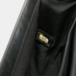 Pre Owned Chanel Black/White/Blue Lambskin Quilted Crest Embellished Medium Boy Flap Bag