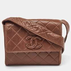 Chanel Brown Quilted Leather CC Flap Vintage Messenger Bag