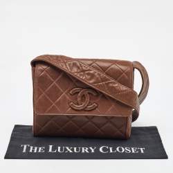 Chanel Brown Quilted Leather CC Flap Vintage Messenger Bag