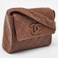 Chanel Brown Quilted Leather CC Flap Vintage Messenger Bag