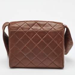 Chanel Brown Quilted Leather CC Flap Vintage Messenger Bag