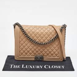 Chanel Beige Quilted Leather Leather Large Boy Flap Bag