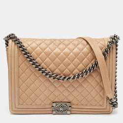 Chanel Beige Quilted Leather Leather Large Boy Flap Bag