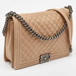 Chanel Beige Quilted Leather Leather Large Boy Flap Bag