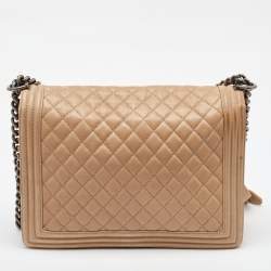 Chanel Beige Quilted Leather Leather Large Boy Flap Bag