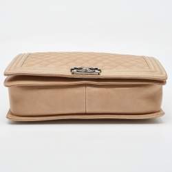 Chanel Beige Quilted Leather Leather Large Boy Flap Bag